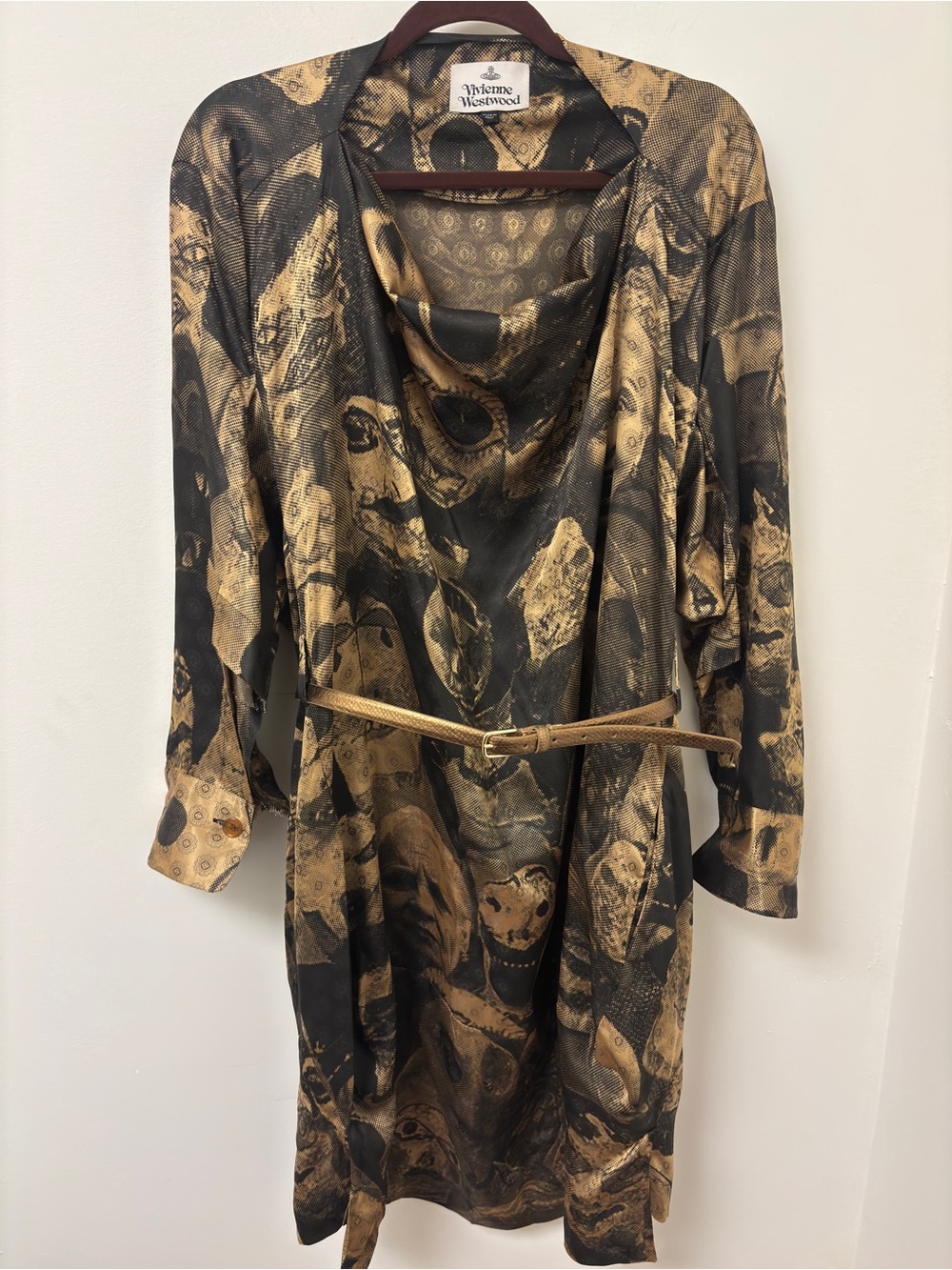 Vivienne Westwood Black and Gold Draped Long-Sleeve Satin Dress